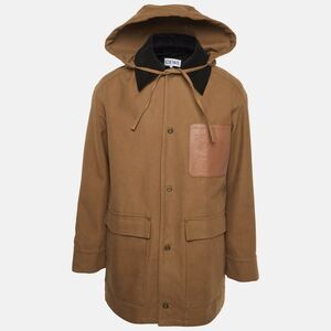 Loewe Brown Anagram Leather Trim Cotton Workwear Hooded Jacket M